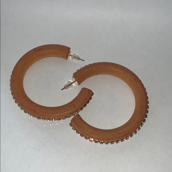 Rhinestone accented Wooden Hoop Earrings! - Picture 2 of 5